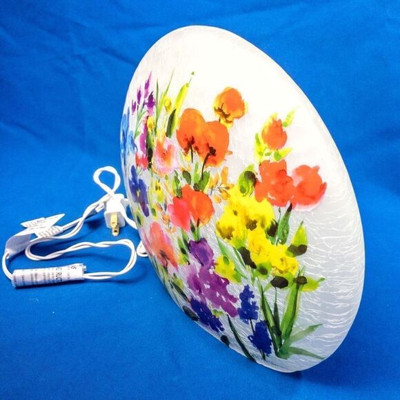 Spring Florals Glass Lighted Vase Signed Home Decor Illumination - Picture 3 of 14